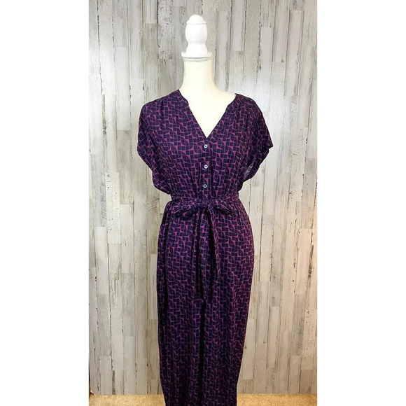 Anthropologie Maeve Geoscope Purple Print Small Short Sleeve Romper Jumpsuit XS - Picture 2 of 6